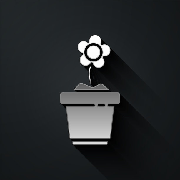 银花在盆图标孤立在黑色图片下载