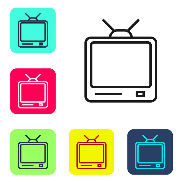 黑色线复古电视图标孤立在白色图片下载