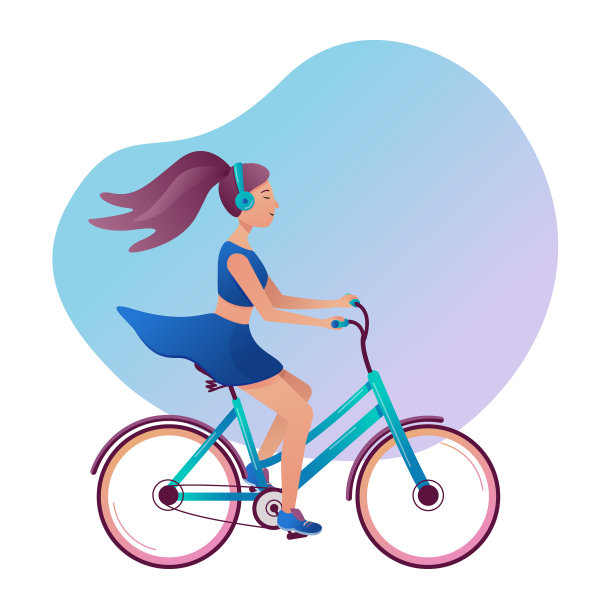 骑着自行车的紫色头发的女孩图片下载