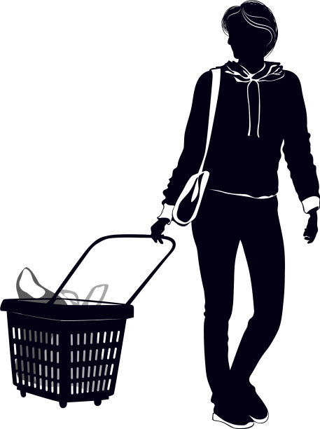 一个推着购物车的女人的剪影图片下载
