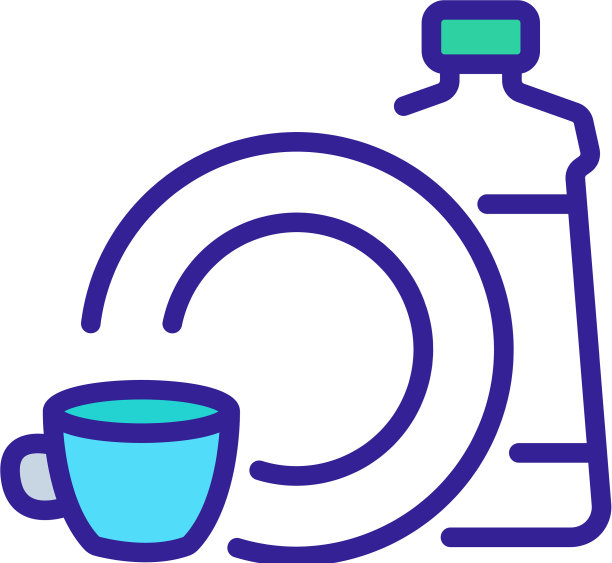 杯盘和洗洁精图标轮廓图片下载