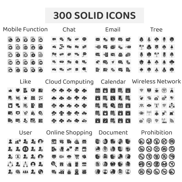 300个手机功能聊天相关的实心图标素材图片下载
