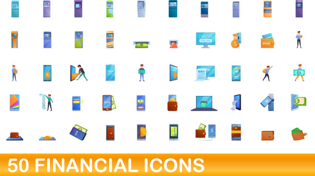 50个金融图标集卡通风格图片下载