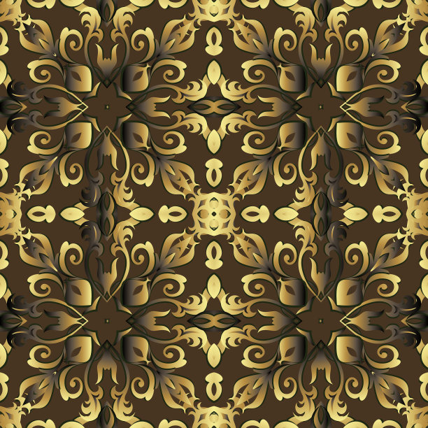 黄金3d复古花无缝模式图片下载