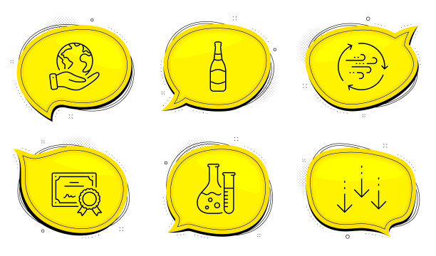 风能啤酒瓶和化学实验室图标图片下载