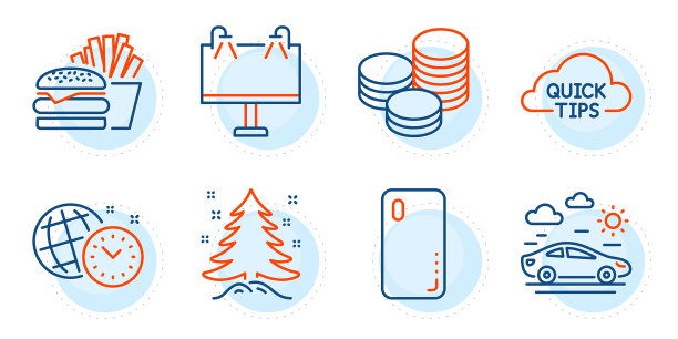 路横幅汉堡和圣诞树图标集图片下载