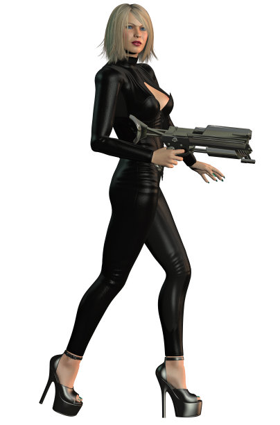 穿着黑色制服，带枪的未来派士兵，3d插图图片下载