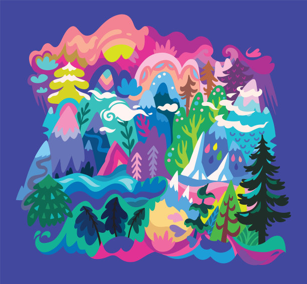 现代风格的自然景观版画图片下载