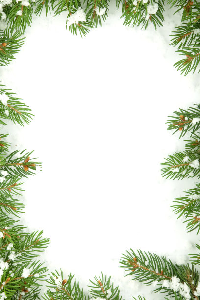 圣诞节框架与雪孤立在白色的背景图片下载