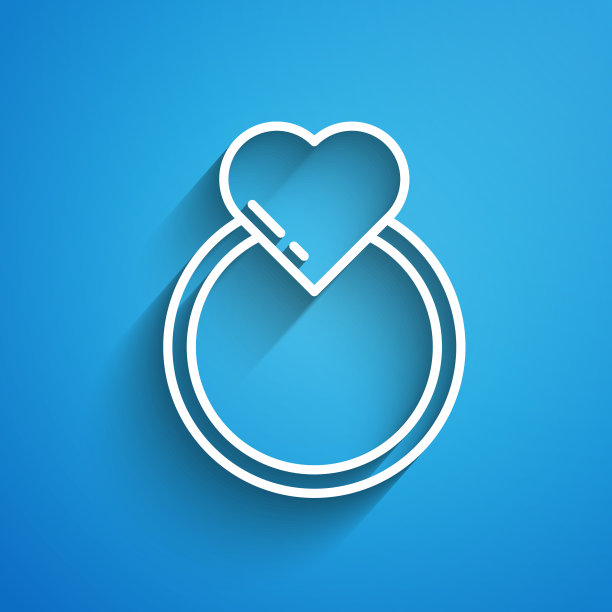 白色线结婚戒指图标孤立在蓝色图片下载