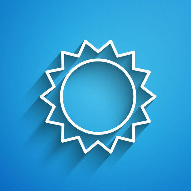 白色线太阳图标孤立在蓝色背景图片下载