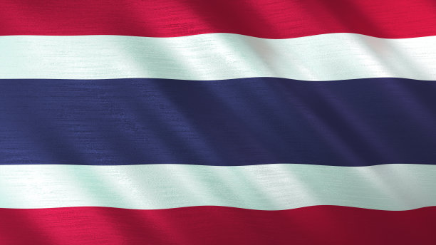 飘扬的泰国国旗闪闪发光，金属质感。3 d演示。图片下载