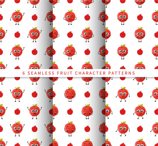 用可爱的卡通苹果设置无缝图案图片下载