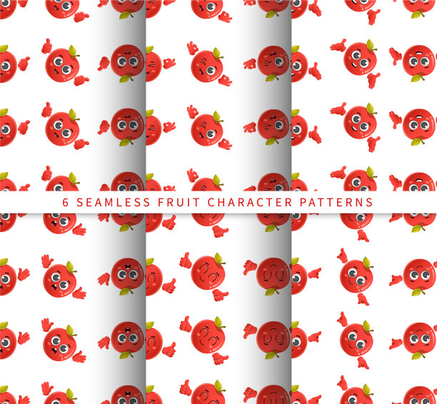 用可爱的卡通苹果设置无缝图案图片下载