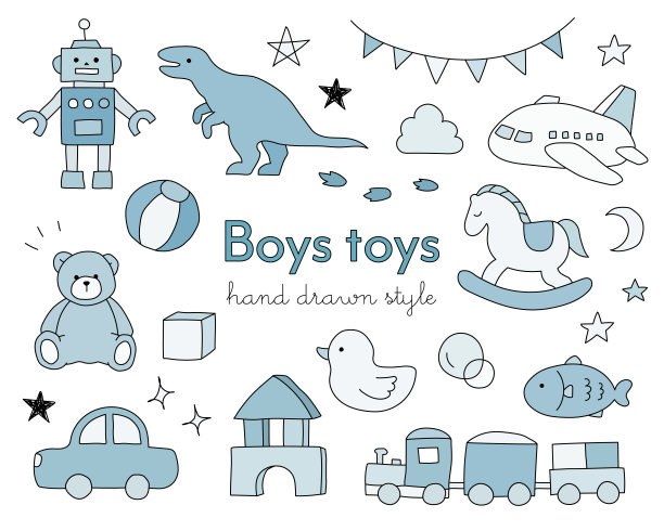 一套可爱的男孩物品的涂鸦插图素材图片