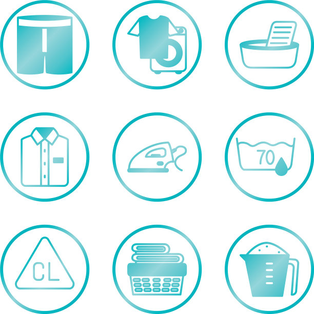 熨烫和纺织护理图标设置渐变样式图片下载