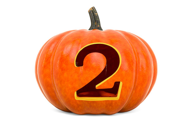 万圣节字体。南瓜雕刻2,3D渲染孤立在白色背景图片下载
