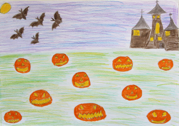 用铅笔画万圣节南瓜的素描。万圣节前夕图片下载