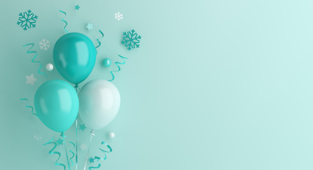 冬季背景，快乐新年装饰蓝色气球，雪花，五彩纸屑，复制空间文本，横幅，模板，3D渲染插图。图片下载