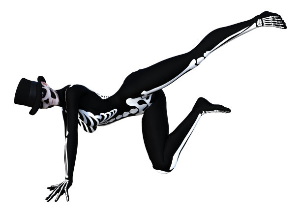 3D插图年轻女子身穿白色骷髅服装图片下载