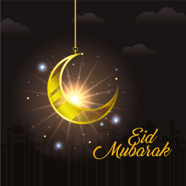 开斋节，月亮和星星照耀着城市图片下载