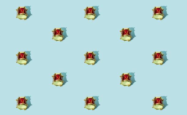 蓝色圣诞背景红鼓无缝图案图片下载