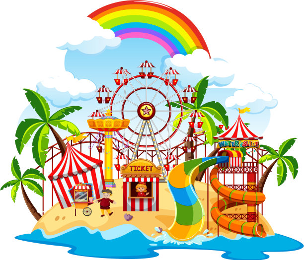 岛上有很多游乐设施的主题公园图片下载