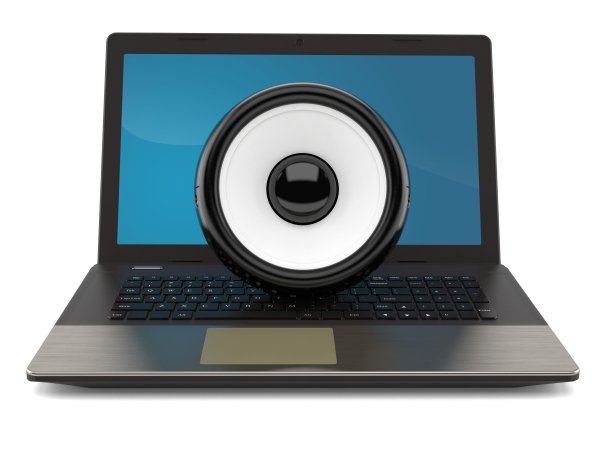 带笔记本电脑的音频扬声器图片下载