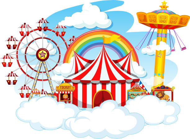 主题公园场景与许多骑在云端图片下载