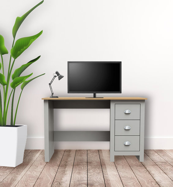 舒适的工作空间与空白电脑屏幕和绿色植物库存照片图片下载