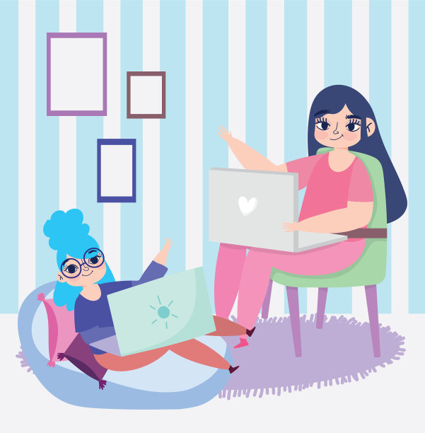 远程工作年轻女性坐在椅子上图片下载