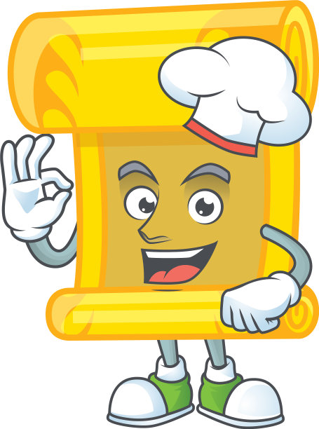 中国的金色卷轴卡通人物戴着厨师和帽子图片下载