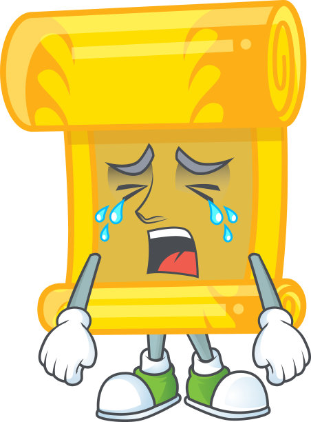 悲伤的中国黄金卷轴卡通吉祥物风格图片下载