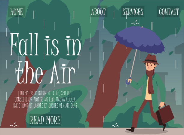 旗帜为秋天或秋天人在雨中行走，平面矢量插图。图片下载