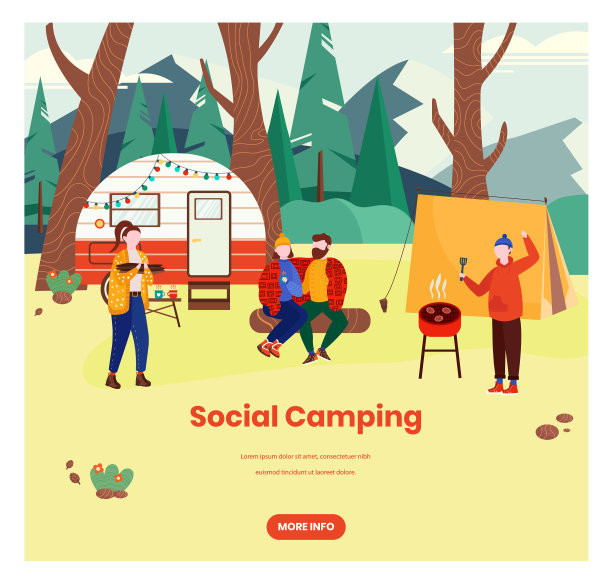 社交露营网站横幅设计模板图片下载