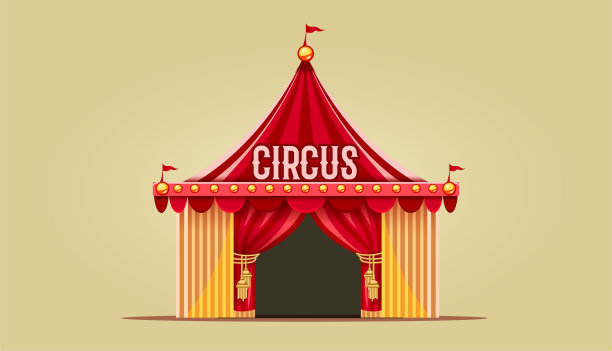 有红色窗帘的马戏团帐篷入口。矢量插图。图片下载