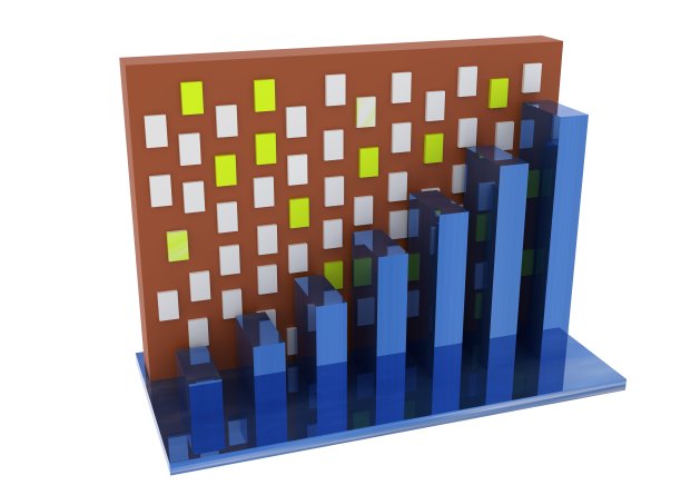 增长业务图表蓝色的住宅建筑为背景。抵押贷款问题的概念。利率。租公寓。房地产开发。出售和出租公寓。3 d渲染。图片下载