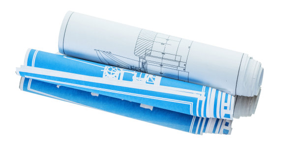 蓝白色卷蓝图孤立图片下载