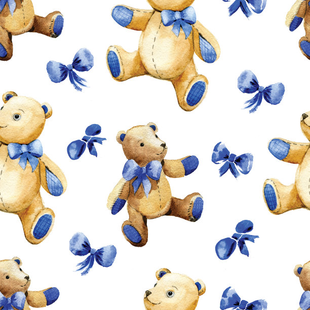 无缝图案的水彩玩具熊图片下载