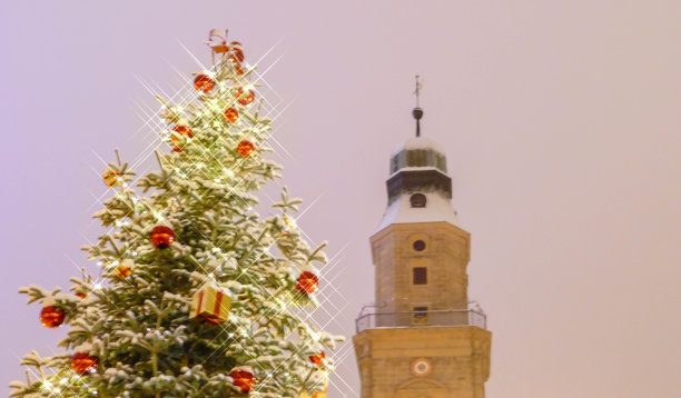 德国埃尔兰根教堂前的圣诞树图片下载