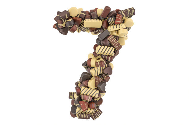 第七名来自巧克力糖果。3D渲染孤立的白色背景图片下载