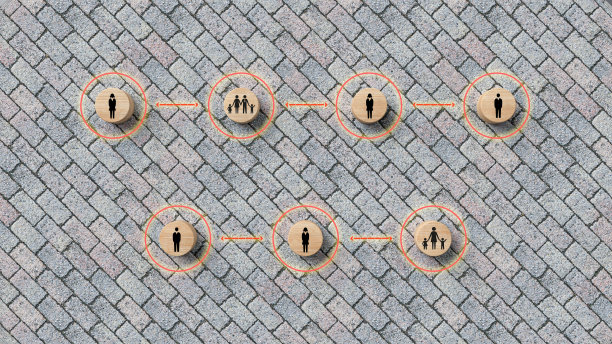 木制圆柱体与人的图标- 3d插图图片下载