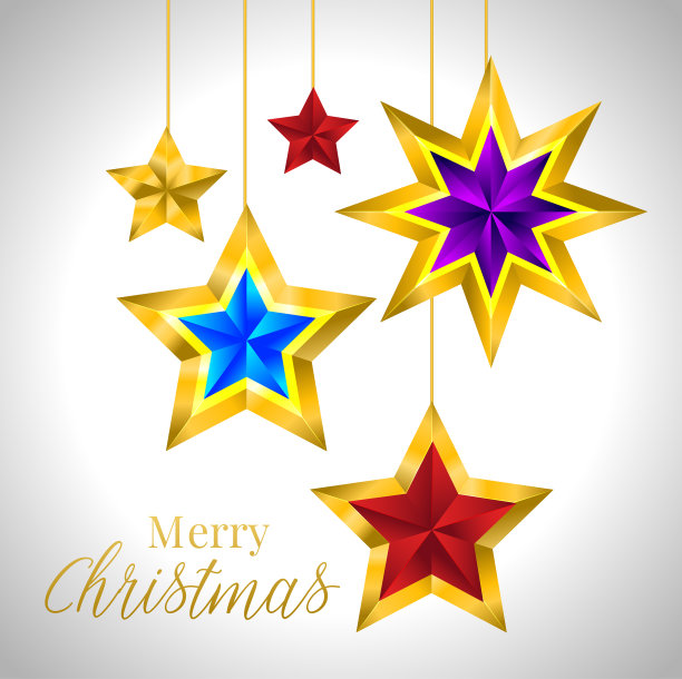 一套简单的金色七彩星星，EPS 10新年圣诞图片下载