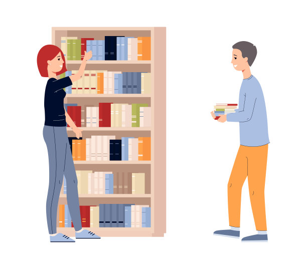 公共图书馆阅读和学习，平面卡通矢量插图孤立素材图片