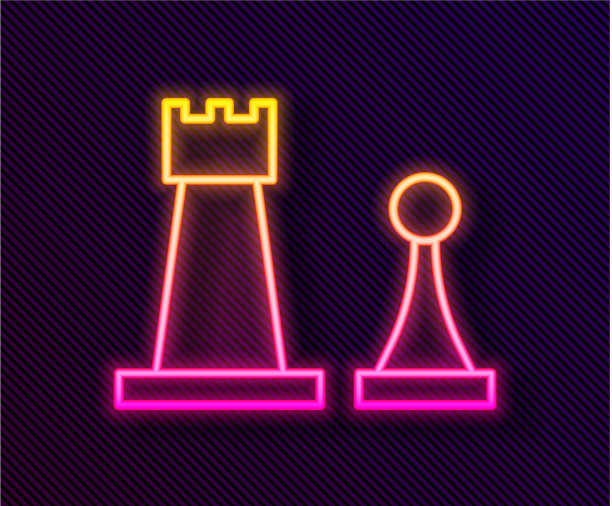 发光的霓虹灯线象棋图标孤立在黑色图片下载