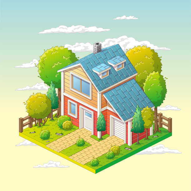 带花园的等距房子图片下载