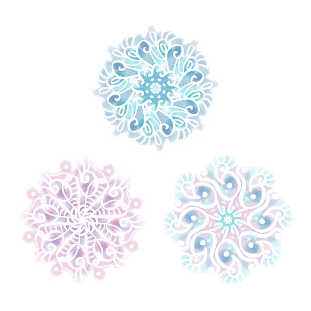 一组雪花水彩画。各种手绘元素图片下载