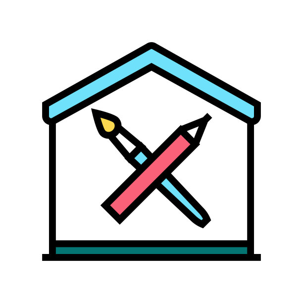 家庭绘画教育彩色图标矢量插图图片下载