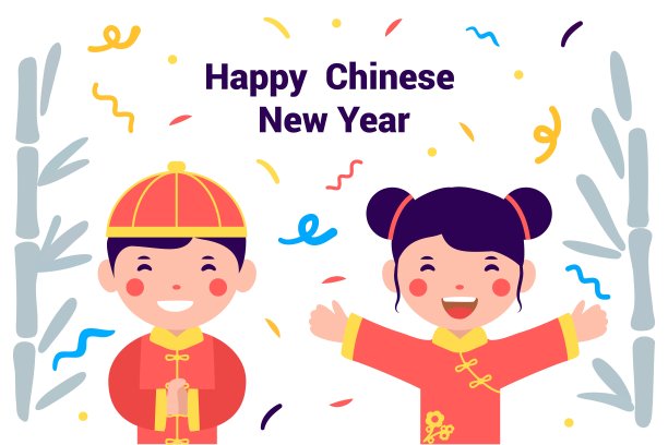 中国新年亚洲小孩男孩和女孩在服装矢量插图概念图片下载