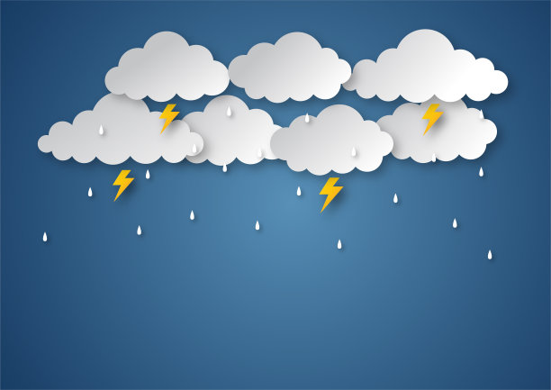 快乐的季风季节背景。雨纸艺术风格。矢量插图。素材图片